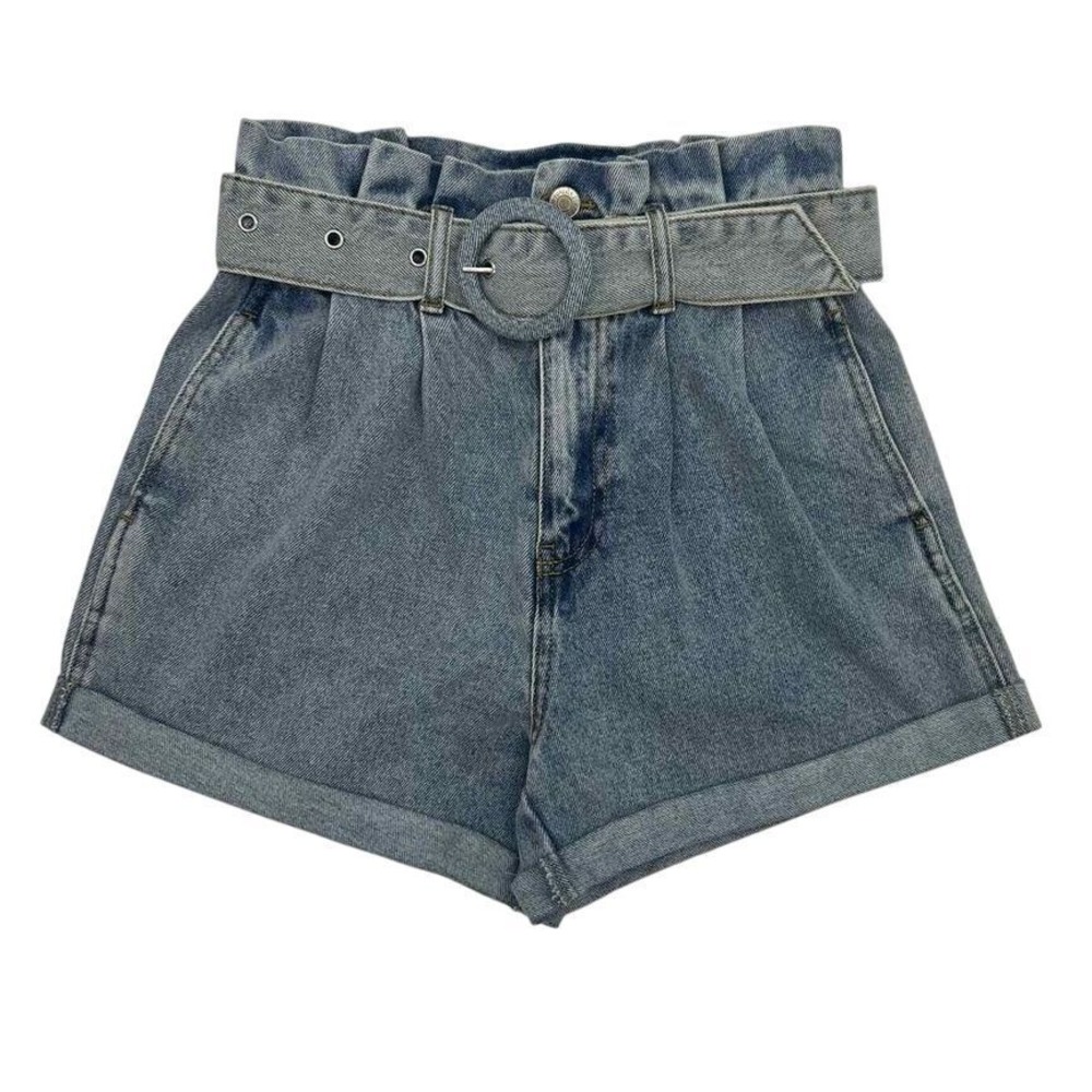 Forever 21 Paper Bag Waisted Shorts Belt‎ Acid Wash Cotton Small 80s Festival